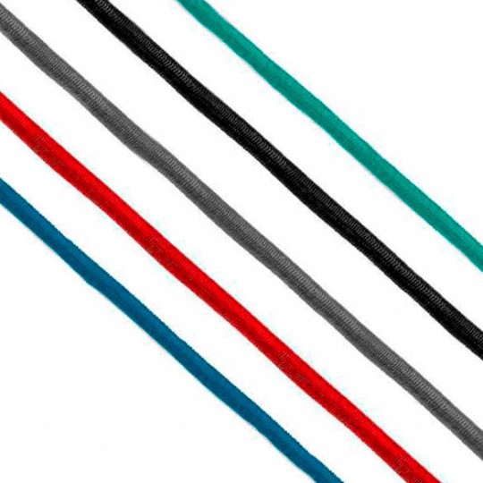 Sandow elastique 6mm (PP) au mètre linéaire disponible en gris, bleu, vert, noir et rouge