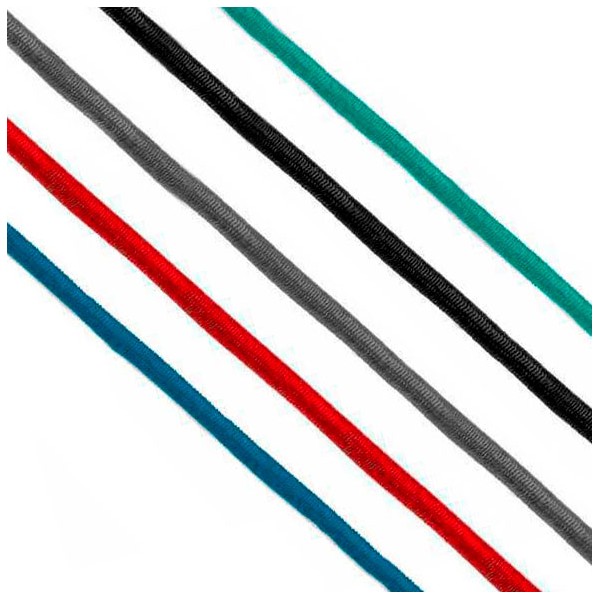Sandow elastique 6mm (PP) au mètre linéaire disponible en gris, bleu, vert, noir et rouge